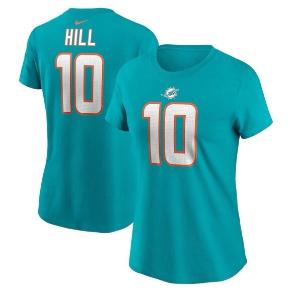 Nike Women’s Miami Dolphins Tyreek Hill #10 Aqua NFL Football T-Shirt L - Picture 1 of 6